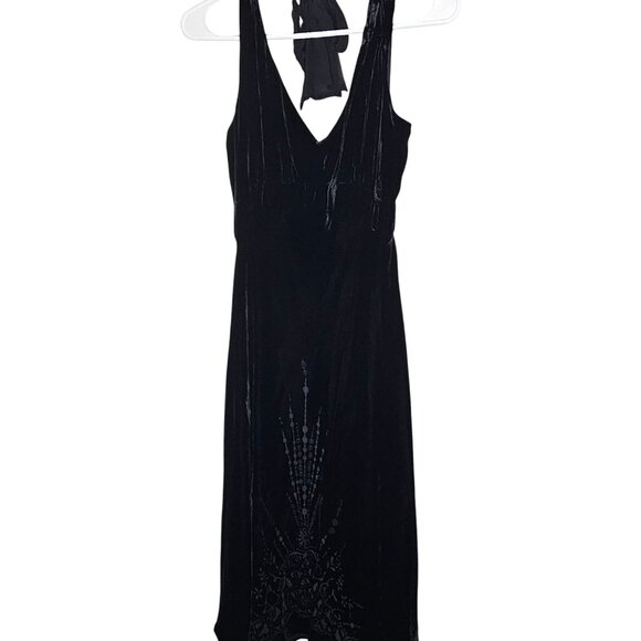 Vintage Y2K 90S Black Velvet Halter Dress Velvet Burnout Whimsigoth Fairygoth M - Picture 4 of 13